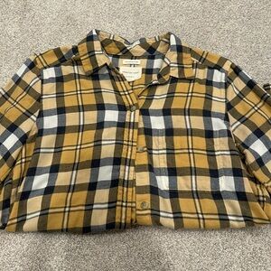 American Eagle Flannel, Boyfriend Fit, Yellow/Navy/White, Small